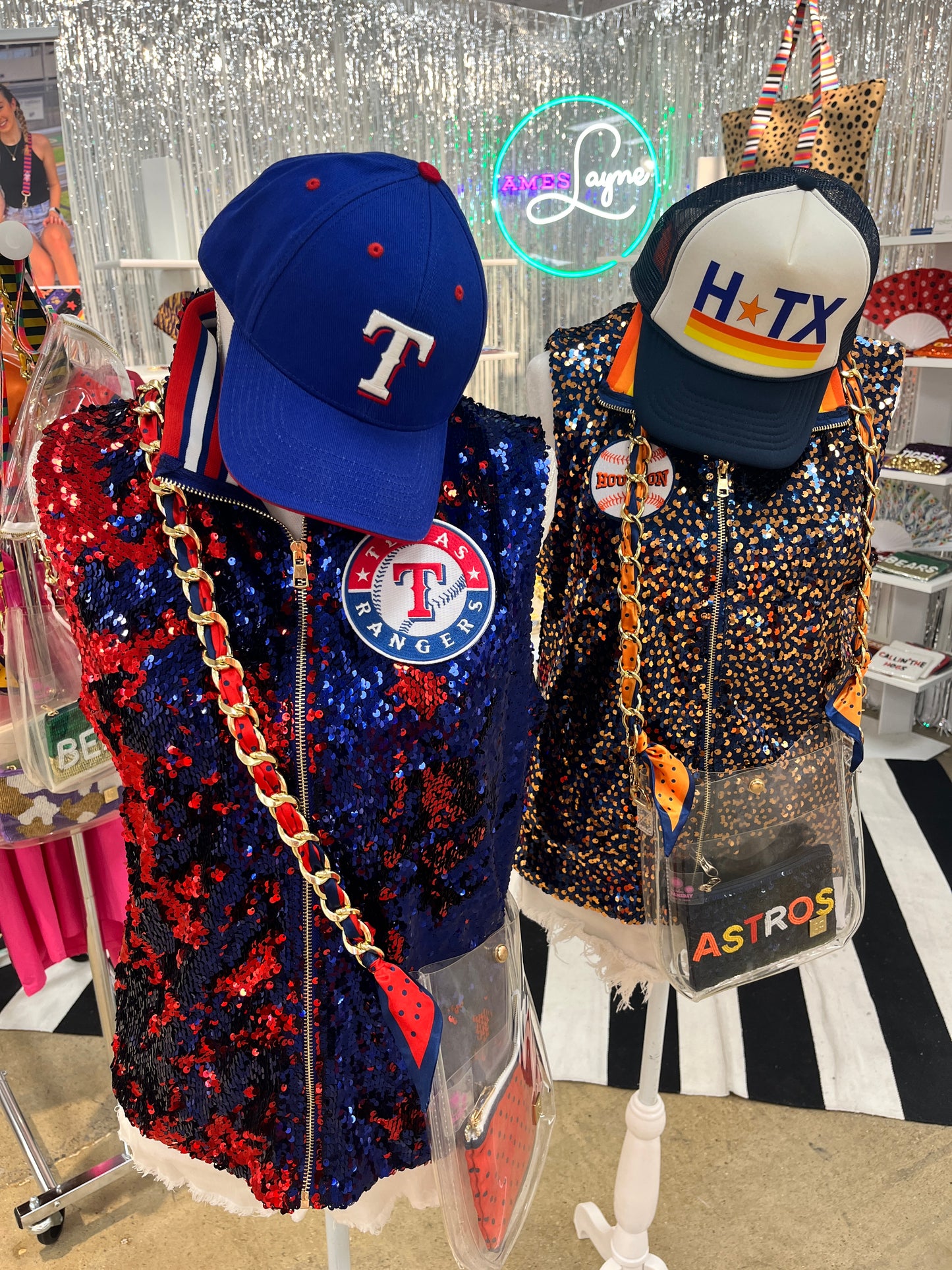 GLEAUX GIRL™ Confetti Sequin Vest / Navy+Orange / Retro Rainbow