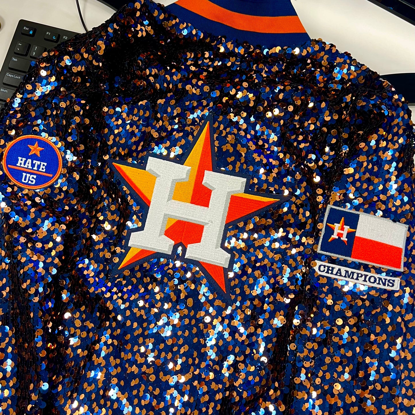 GLEAUX GIRL™ ORIGINAL GAMEDAY SEQUIN JACKET - Navy + Orange