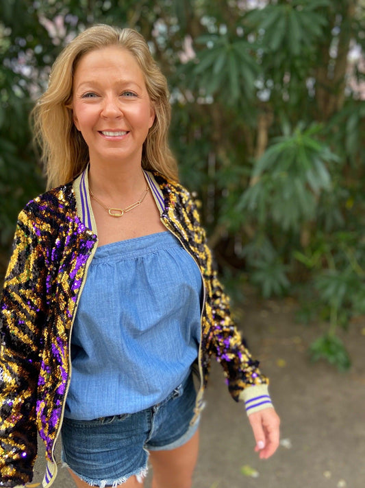 GLEAUX GIRL Tiger Stripe Sequin Jacket - TruColorsGameday