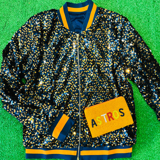 GLEAUX GIRL™ ORIGINAL GAMEDAY SEQUIN JACKET  - Navy + Orange