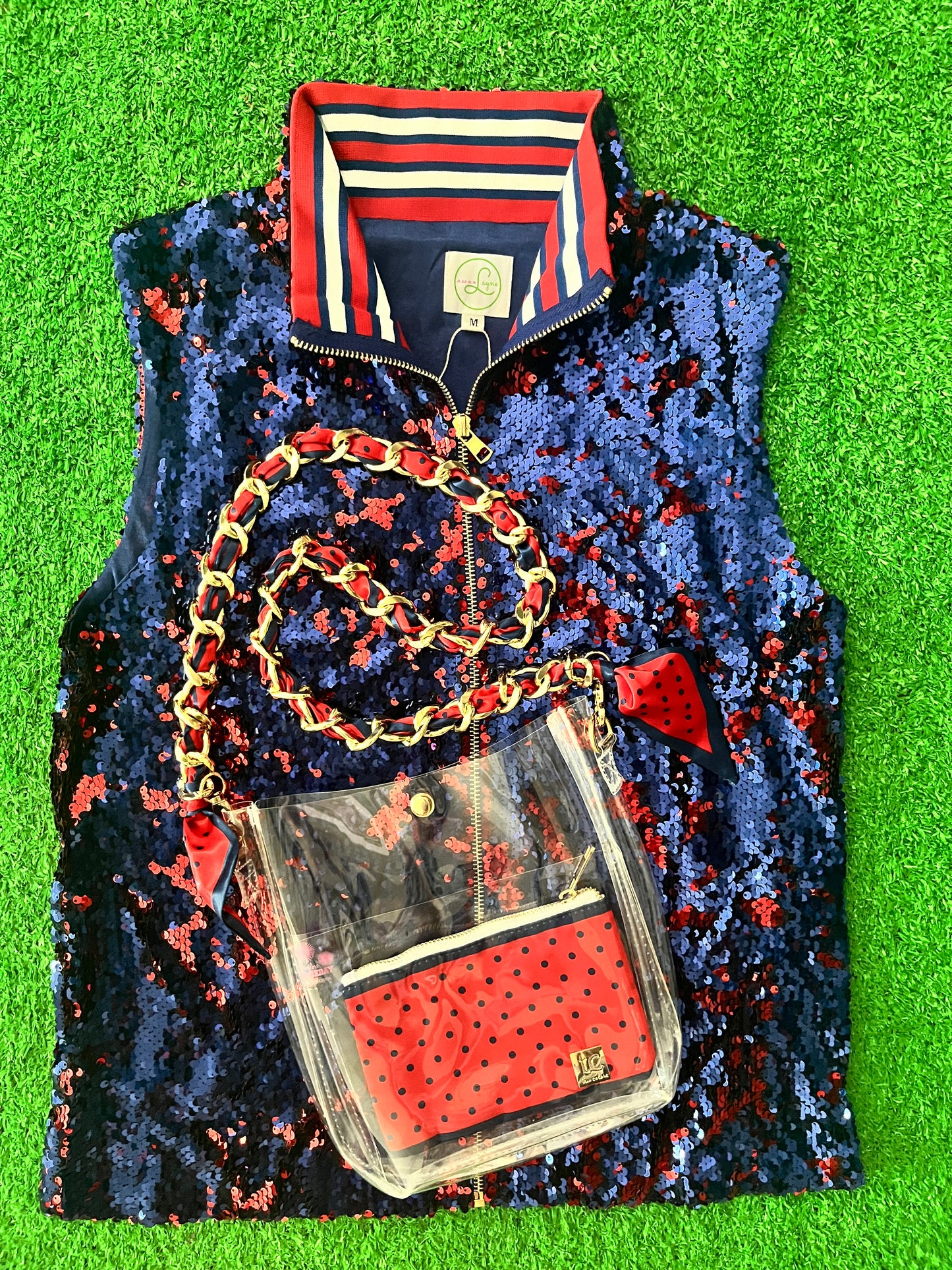 GLEAUX GIRL™ Confetti Sequin Vest / Navy+Orange / Classic