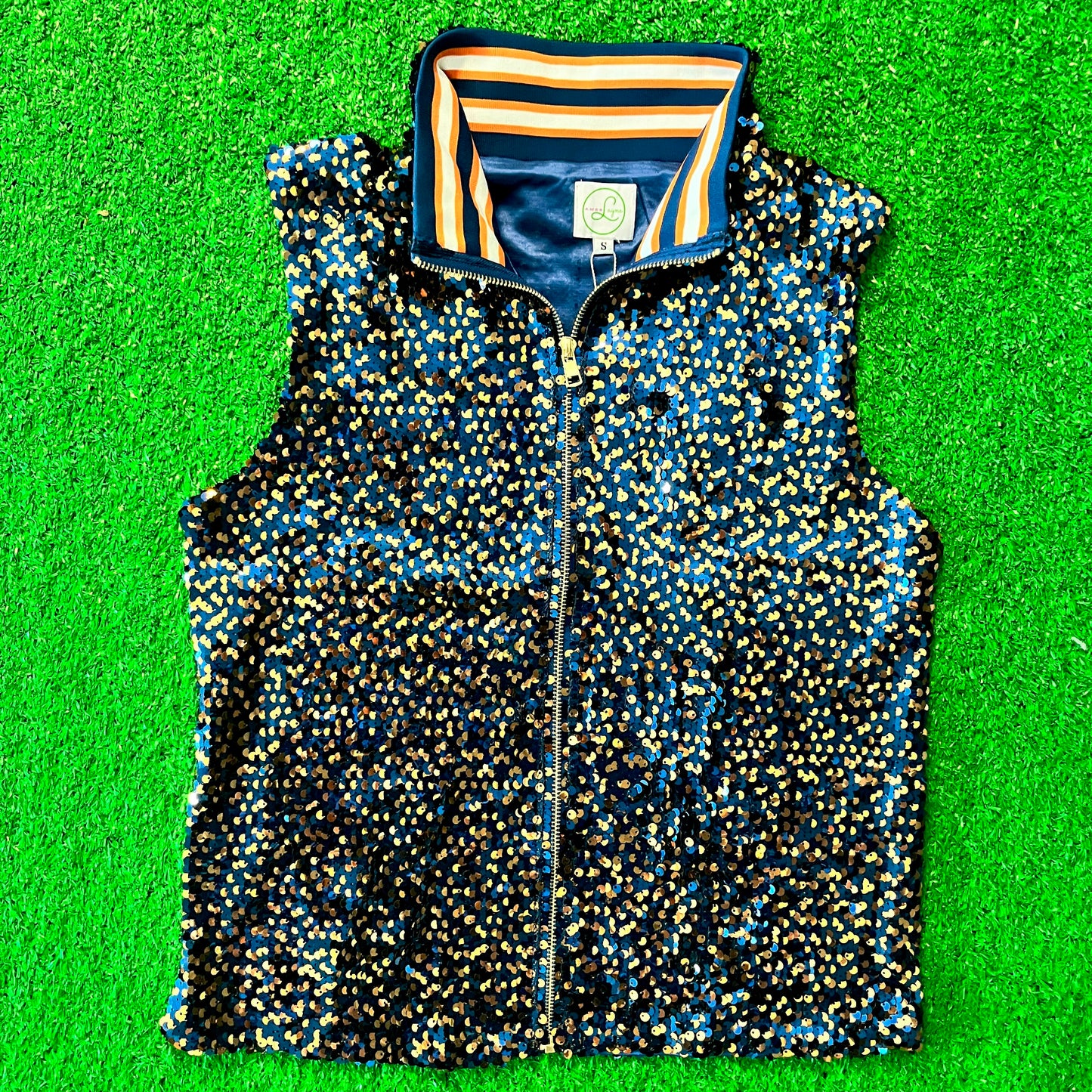 GLEAUX GIRL™ Confetti Sequin Vest / Navy+Orange / Classic