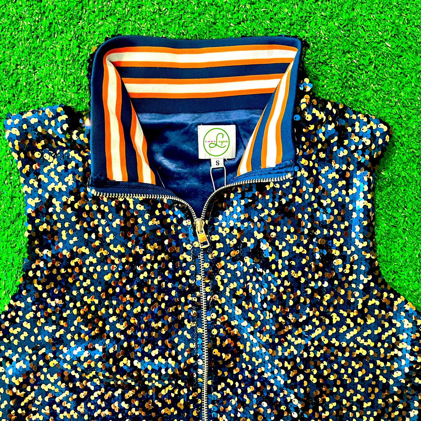 GLEAUX GIRL™ Confetti Sequin Vest / Navy+Orange / Classic