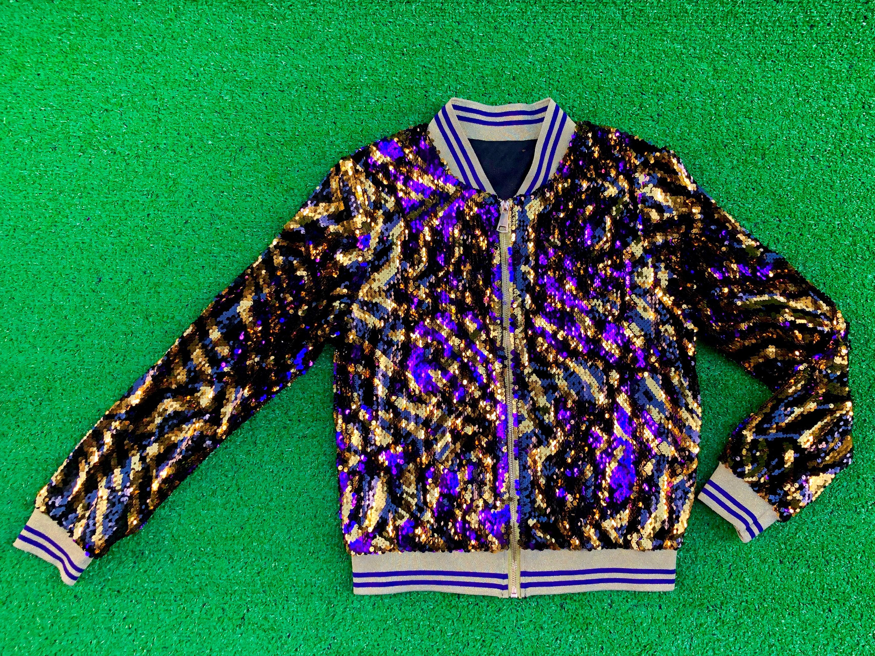 Tiger Stripe Magic Sequin Jacket, Purple & Gold - Fleurty Girl