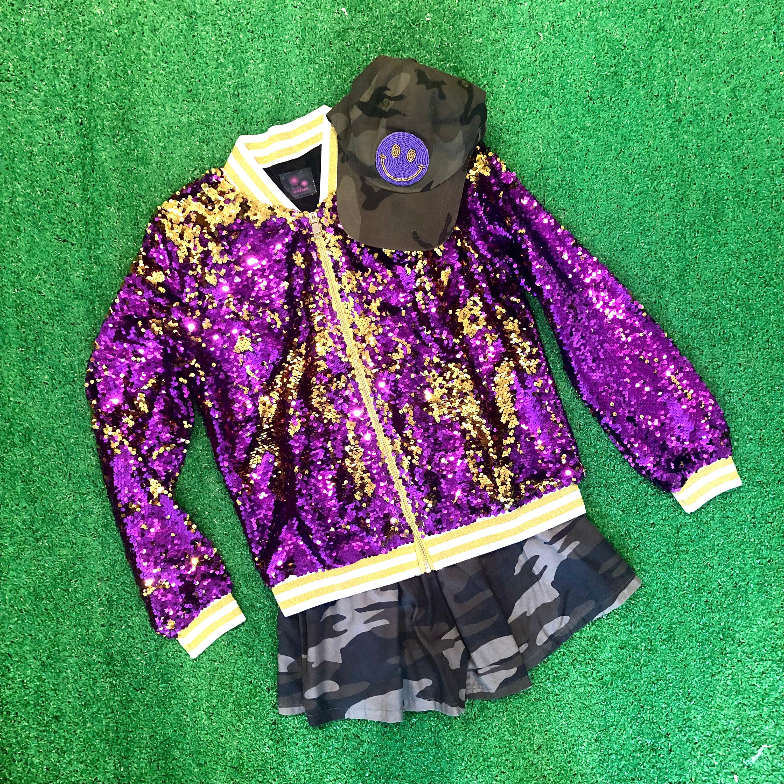 Gleaux Girl Reversible Purple and Gold, Black and Gold selling Sequin Striped Jacket